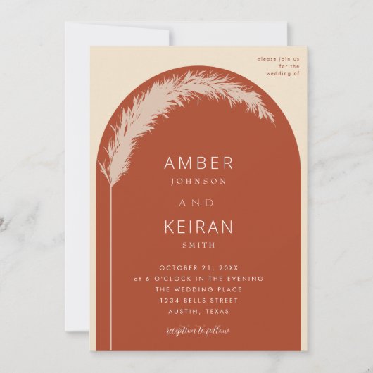 Pampas Grass Boho Arch - Terra Cotta Wedding Kaart (Voorkant)