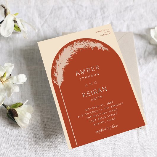Pampas Grass Boho Arch - Terra Cotta Wedding Kaart