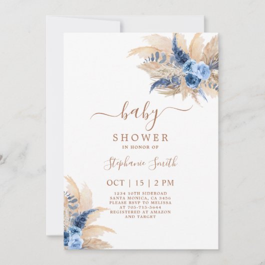 Pampas Grass Boho Baby shower Boy Kaart (Voorkant)