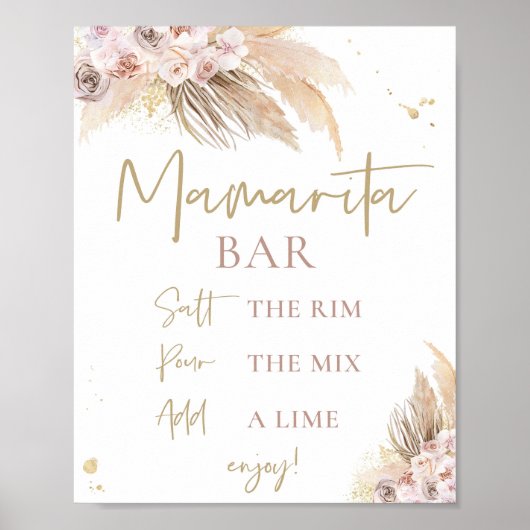 Pampas Grass Boho Baby shower Decor Mamarita Sign Poster (Voorkant)