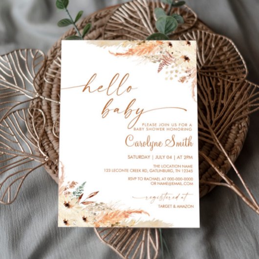 Pampas Grass Boho Baby shower Invitation Kaart
