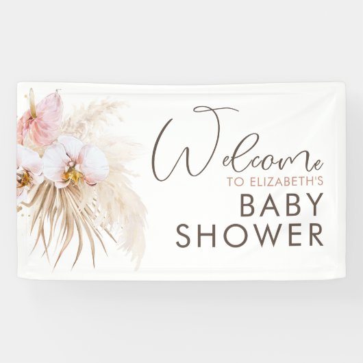 Pampas Grass Boho Baby shower Welkomstbanner Spandoek (Horizontaal)