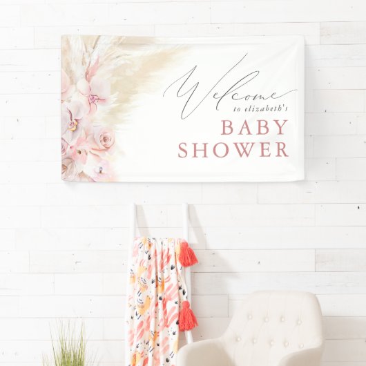 Pampas Grass Boho Baby shower Welkomstbanner Spandoek (Insitu)
