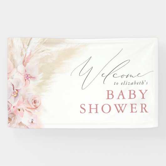 Pampas Grass Boho Baby shower Welkomstbanner Spandoek (Horizontaal)