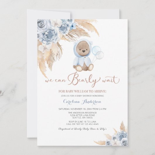 Pampas Grass Boho Beer Baby shower Uitnodiging (Voorkant)