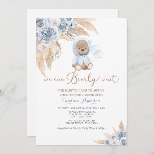 Pampas Grass Boho Beer Baby shower Uitnodiging (Voorkant / Achterkant)