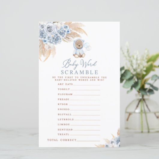 Pampas Grass Boho Beer Baby Word Scramble Game (Staand voorkant)