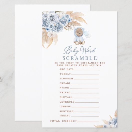 Pampas Grass Boho Beer Baby Word Scramble Game (Voorkant / Achterkant)