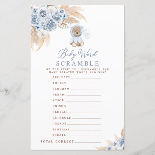 Pampas Grass Boho Beer Baby Word Scramble Game (Voorkant)