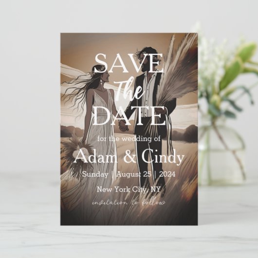 Pampas Grass Boho Bewaar de data Kaart (Staand voorkant)