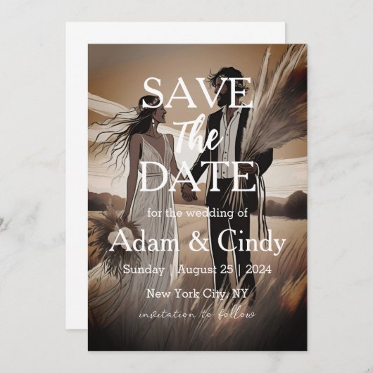 Pampas Grass Boho Bewaar de data Kaart (Voorkant / Achterkant)