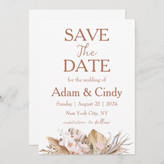 Pampas Grass Boho Bewaar de data Kaart (Voorkant / Achterkant)