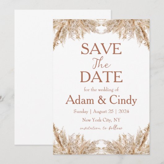 Pampas Grass Boho Bewaar de data Kaart (Voorkant / Achterkant)