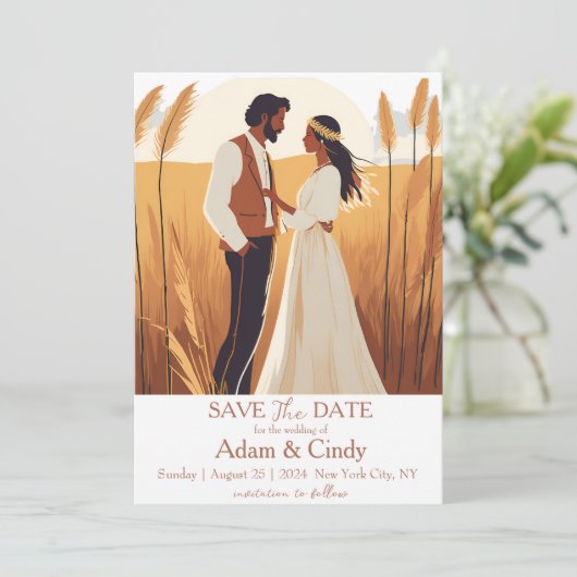 Pampas Grass Boho Bewaar de data Kaart (Staand voorkant)