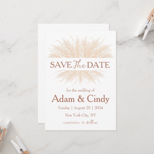 Pampas Grass Boho Bewaar de data Kaart (Voorkant / Achterkant in situ)