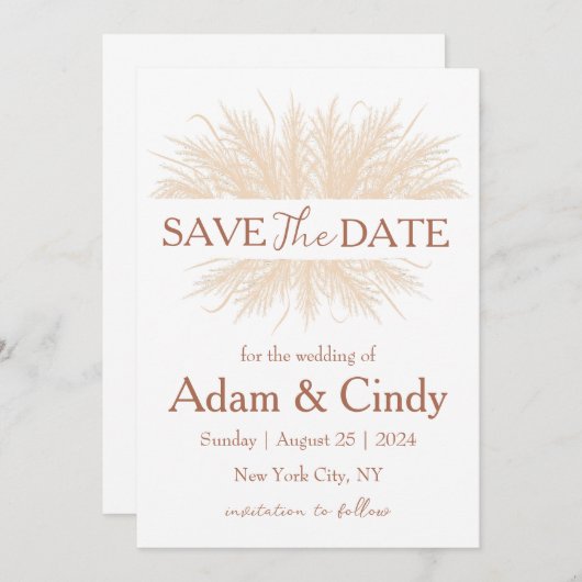 Pampas Grass Boho Bewaar de data Kaart (Voorkant / Achterkant)