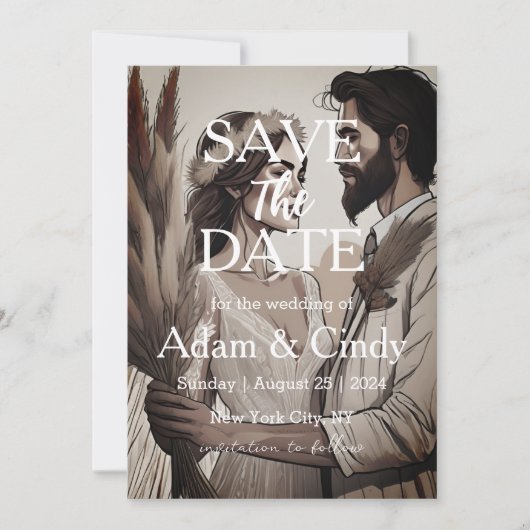 Pampas Grass Boho Bewaar de data Kaart (Voorkant)