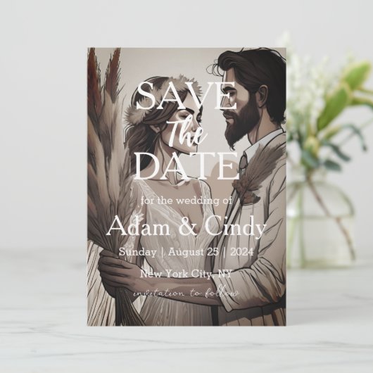 Pampas Grass Boho Bewaar de data Kaart (Staand voorkant)