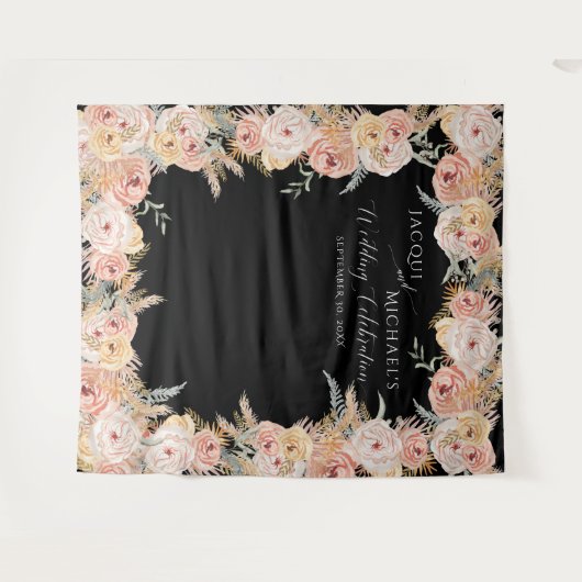 Pampas Grass Boho Bloemen Blush Rozen Bruiloftsfee Wandkleed (Voorkant (horizontaal))