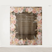 Pampas Grass Boho Bloemen Blush Rustiek Hout Weddi Wandkleed (Voorkant)