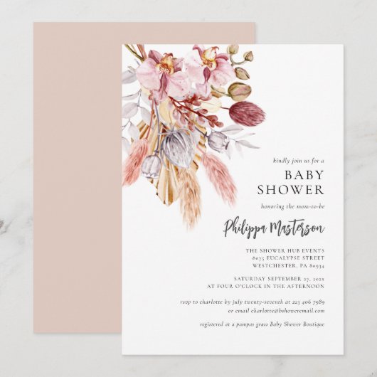Pampas Grass Boho Bloemen Meisje Baby shower Kaart (Voorkant / Achterkant)