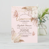 Pampas Grass Boho Bloemen Vlinders Quinceañera Kaart (Staand voorkant)