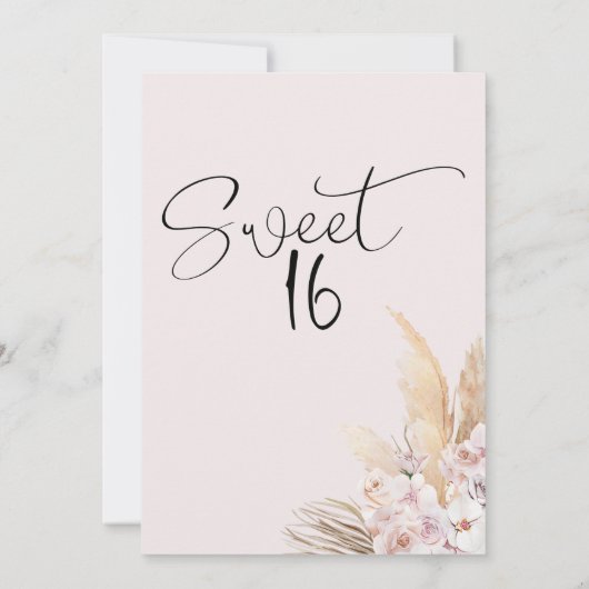 Pampas Grass Boho Bloemen Zoet 16e Verjaardag Kaart (Achterkant)