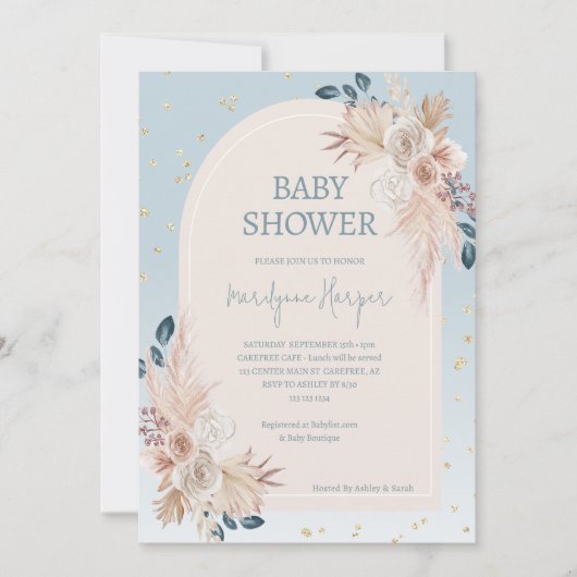 Pampas Grass Boho Blue Baby shower Kaart (Voorkant)