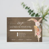 Pampas Grass Boho Blush Bloemen Rustiek Hout RSVP (Staand voorkant)