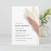 Pampas Grass Boho Blush Pink Gold Baby shower Invi Kaart (Staand voorkant)