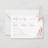 Pampas Grass Boho Blush Roze Elegant Bruiloft RSVP Notitiekaartje (Voorkant)