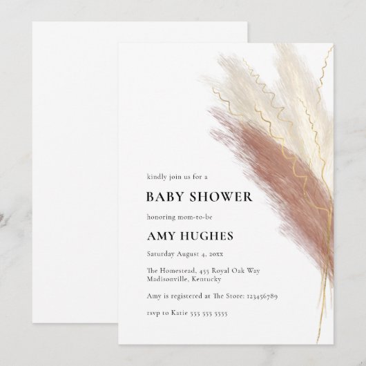 Pampas Grass Boho Blush Roze Goud Baby shower Kaart (Voorkant / Achterkant)
