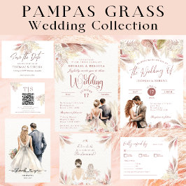 Pampas Grass Boho Blush Roze QR Code Enclosure Notitiekaartje