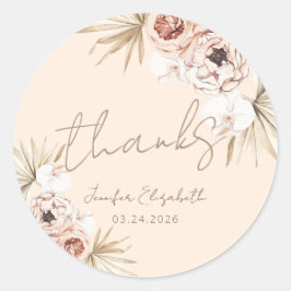 Pampas Grass Boho Bohemian Baby shower Dank u wel Ronde Sticker