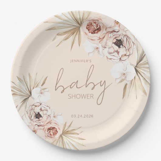 Pampas Grass Boho Bohemian Baby shower Papieren Bordje (Voorkant)