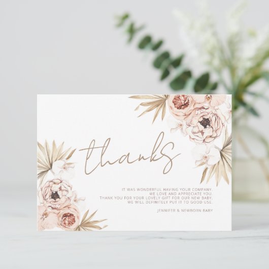 Pampas Grass Boho Bohemian Bedankt Baby Informatiekaartje (Staand voorkant)