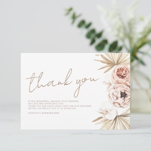 Pampas Grass Boho Bohemian Dank je Baby shower Bedankkaart (Staand voorkant)