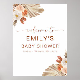 Pampas Grass Boho Bohemian Desert Baby shower Poster