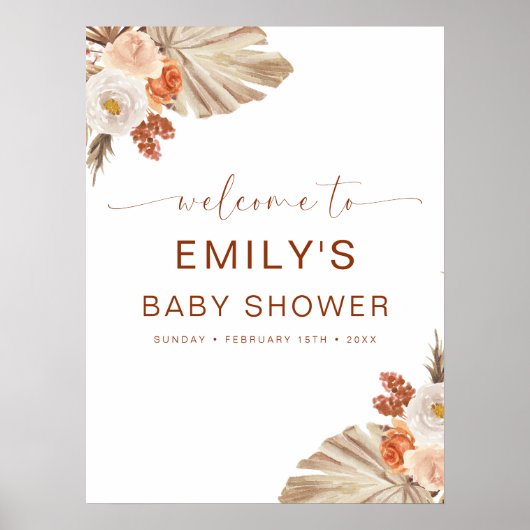Pampas Grass Boho Bohemian Desert Baby shower Poster (Voorkant)