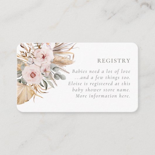 Pampas Grass Boho Bohemian Desert Girl Baby shower Informatiekaartje (Voorkant)