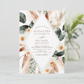 Pampas grass Boho Bohemian Eucalyptus Wedding Invi Kaart (Staand voorkant)