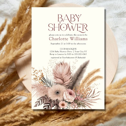 Pampas Grass Boho Bohemian Girl Baby shower Kaart