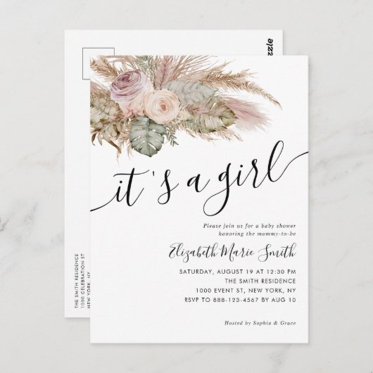 Pampas Grass Boho Bohemian Het is een meisje Baby  Briefkaart (Voorkant / Achterkant)