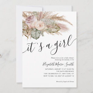 Pampas Grass Boho Bohemian Het is een meisje Baby  Kaart