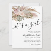 Pampas Grass Boho Bohemian Het is een meisje Baby  Kaart (Voorkant)