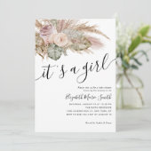 Pampas Grass Boho Bohemian Het is een meisje Baby  Kaart (Staand voorkant)