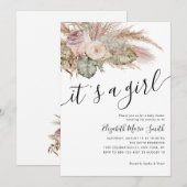 Pampas Grass Boho Bohemian Het is een meisje Baby  Kaart (Voorkant / Achterkant)