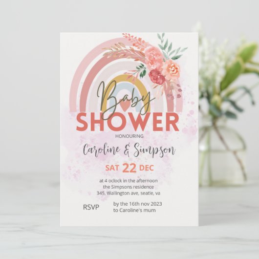 Pampas Grass Boho Bohemian retro Baby shower Kaart (Staand voorkant)