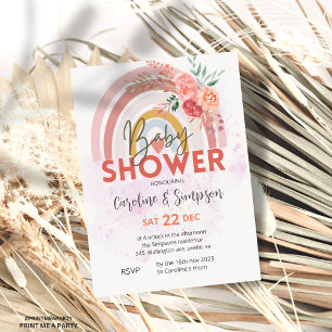 Pampas Grass Boho Bohemian retro Baby shower Kaart