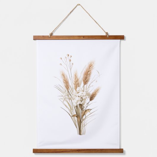 Pampas Grass Boho Botanische Neutrale Decor Hangend Wandkleed (Voorkant)